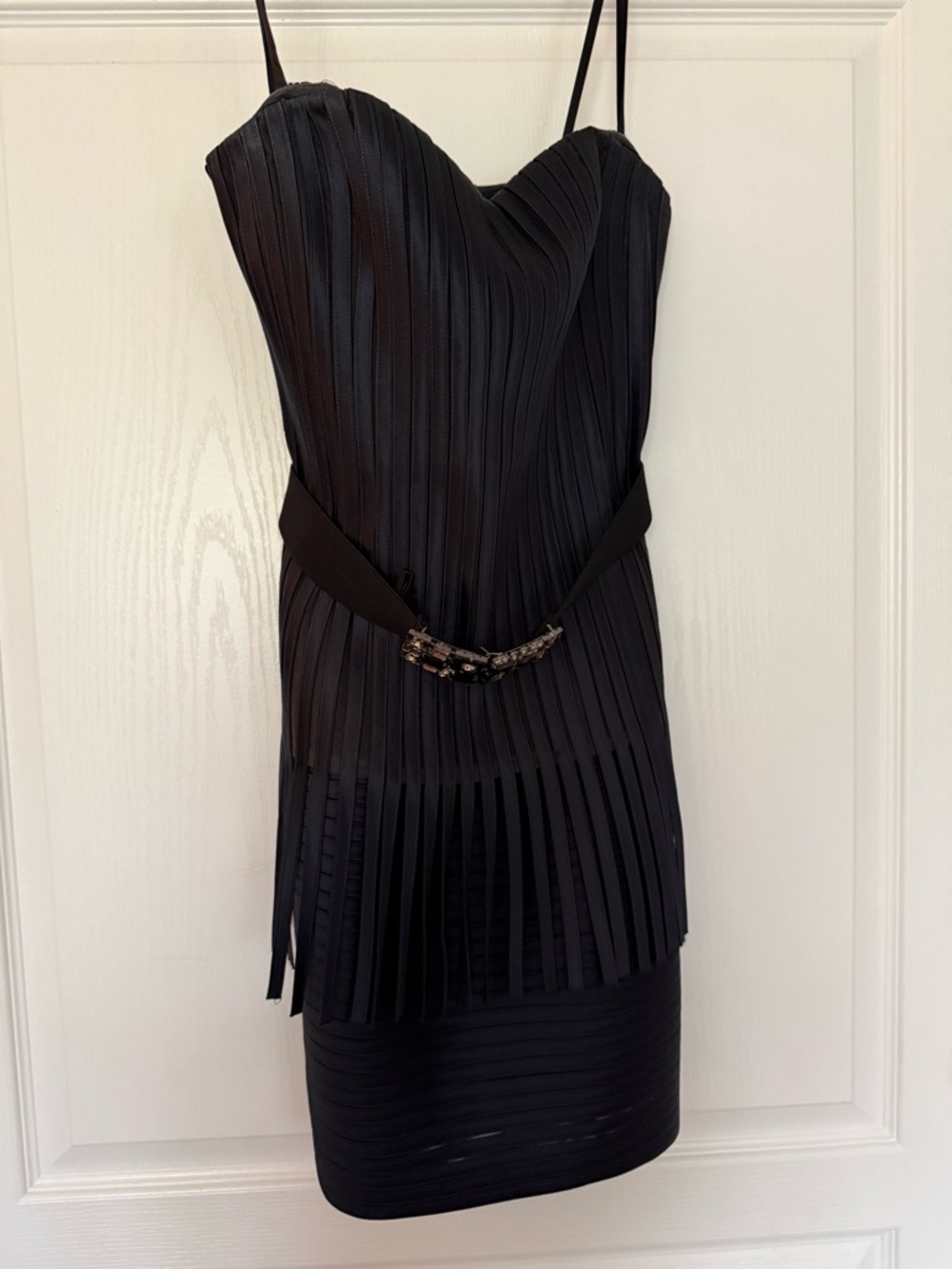 BCBGMax Azria Dark Blue Pleated Strapless Cocktail Dress with Belt
